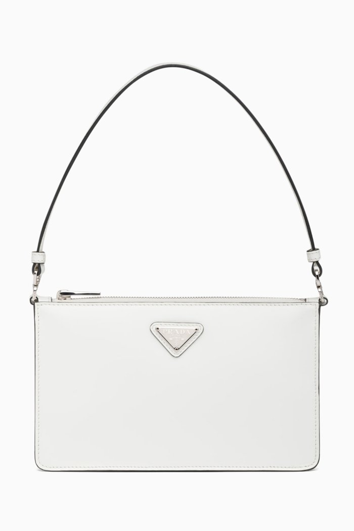 

Triangle Logo Mini Bag in Brushed Leather, White