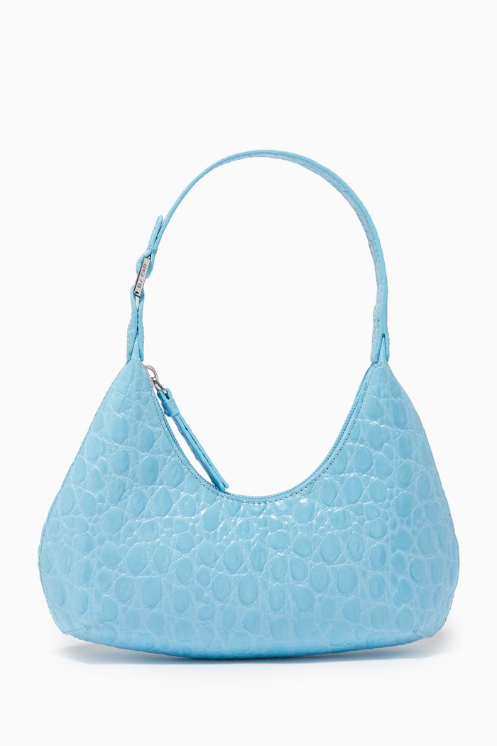 

Baby Amber Bag in Circular Croco Embossed Leather, Blue