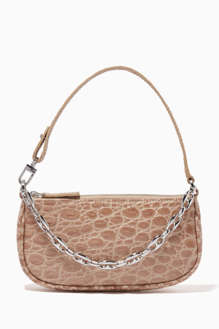 

Mini Rachel Bag in Circular Croco Embossed Leather, Pink