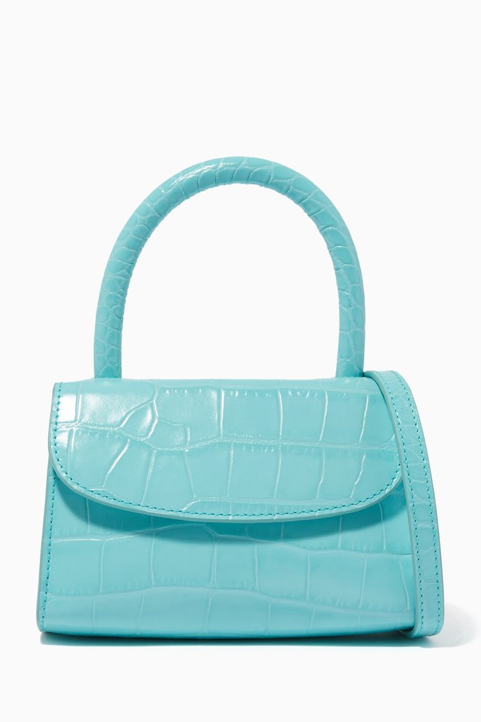 

Mini Bag in Croco Embossed Leather, Blue