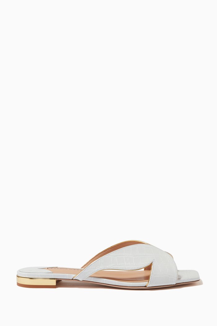 

Rita Slides in Croc-embossed Leather, White