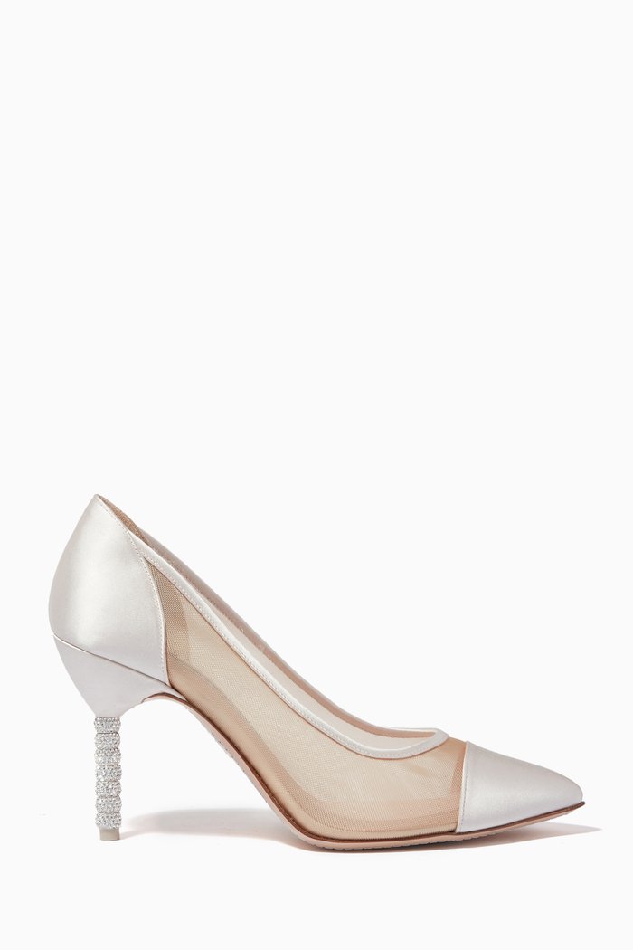 

Jasmine Crystal 85 Sandals in Satin & Mesh, Neutral