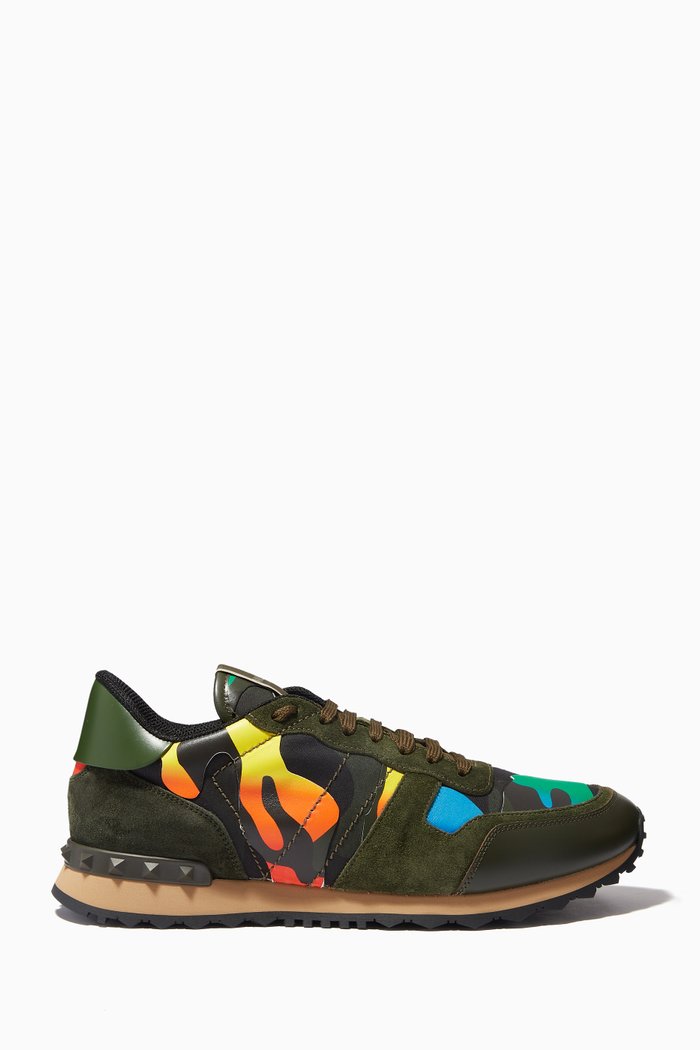 

Valentino Garavani Camouflage Rockrunner Sneakers in Fabric & Nappa, Multicolour