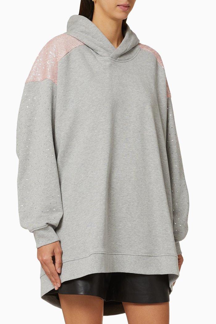 

Lena Embellished Cotton Hoodie, Grey