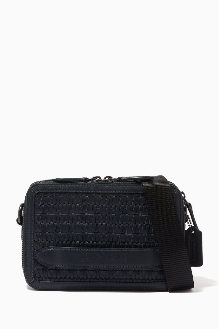 

Charter Crossbody Bag in Woven Leather, Blue