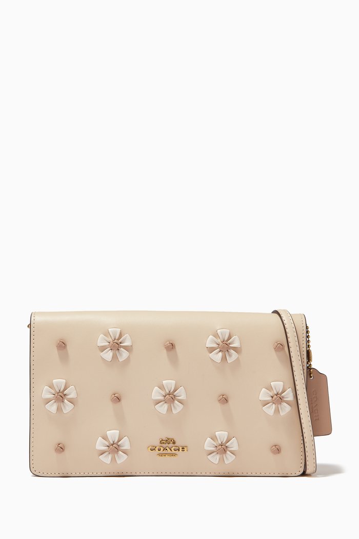 

Hayden Tea Rose Crossbody Clutch in Pebble Leather, Neutral