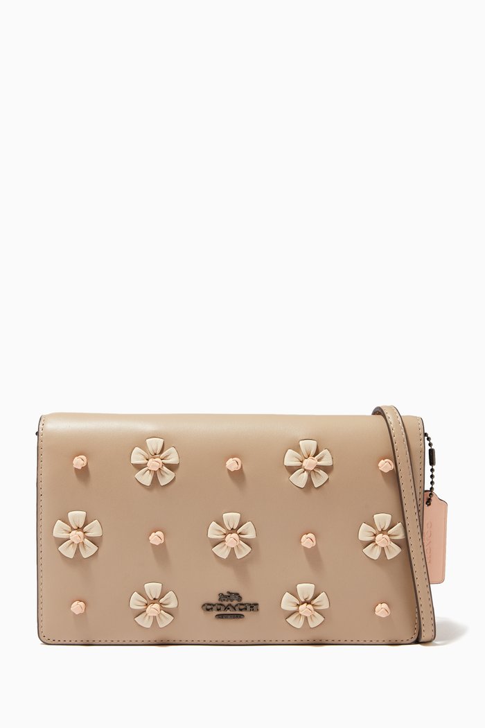 

Hayden Tea Rose Crossbody Clutch in Pebble Leather, Brown
