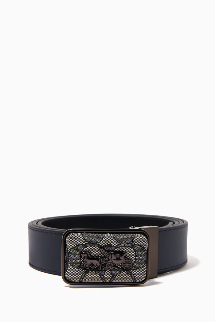 

Signature Jacquard Reversible Belt in Leather, Blue