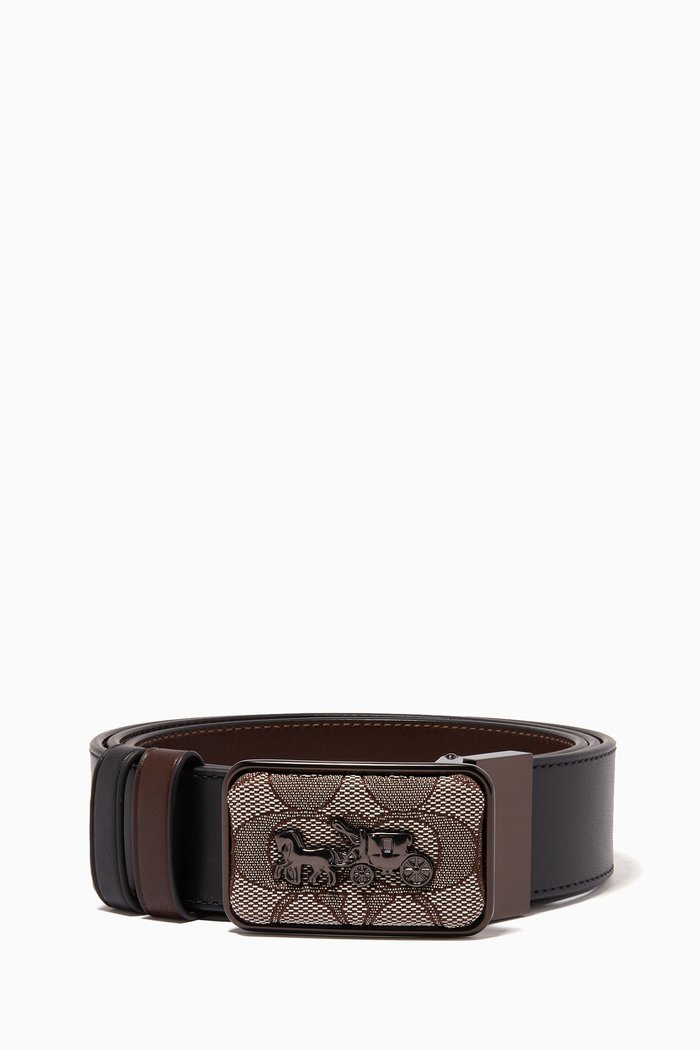 

Signature Jacquard Reversible Belt in Leather, Black