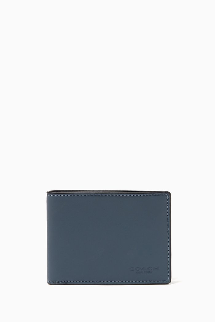 

Slim Billfold Wallet in Colour-block Leather, Blue