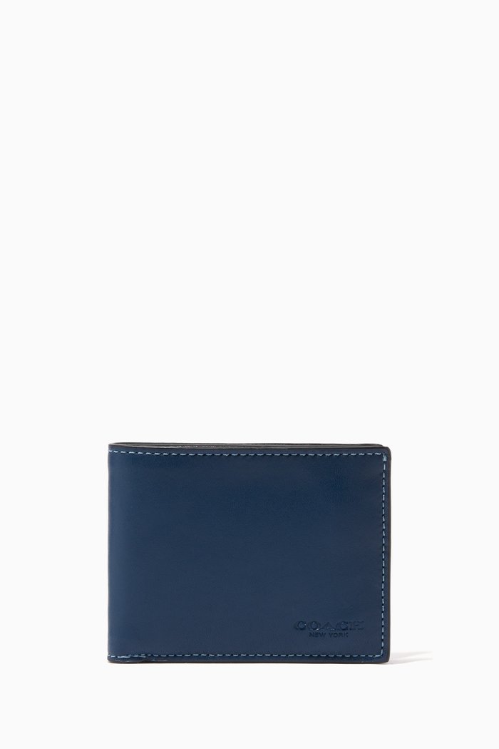 

Slim Billfold Wallet in Colour-block Leather, Blue