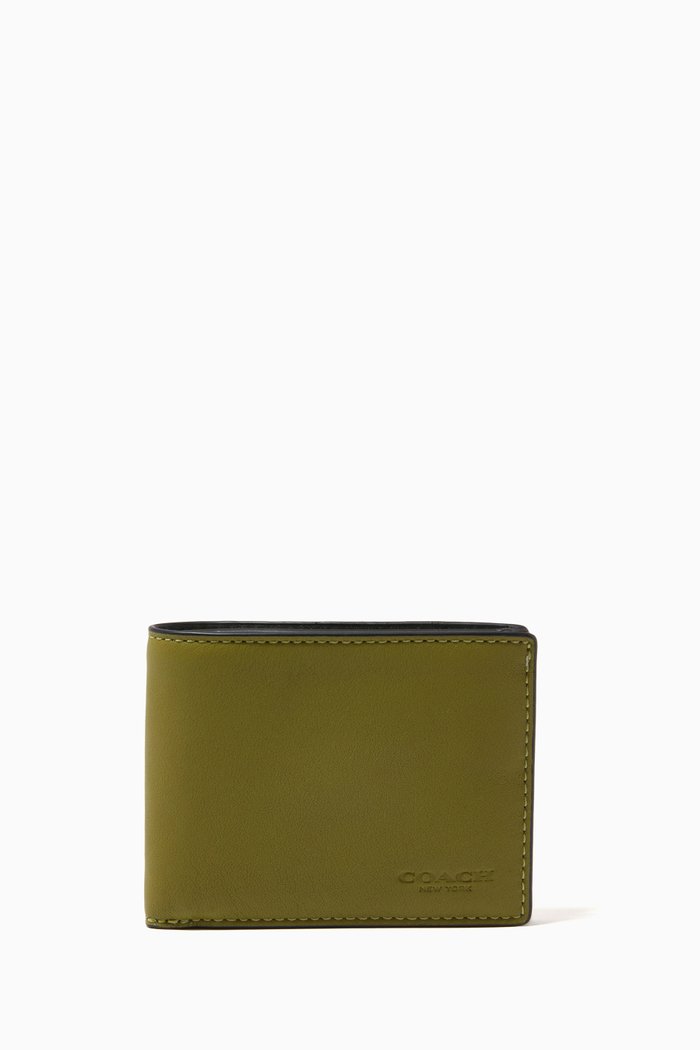 

Slim Billfold Wallet in Colour-block Leather, Green
