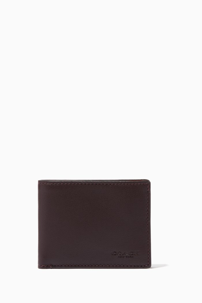 

Slim Billfold Wallet in Colour-block Leather, Red