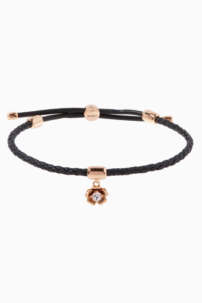 Tea Rose Friendship Bracelet in Leather, Black