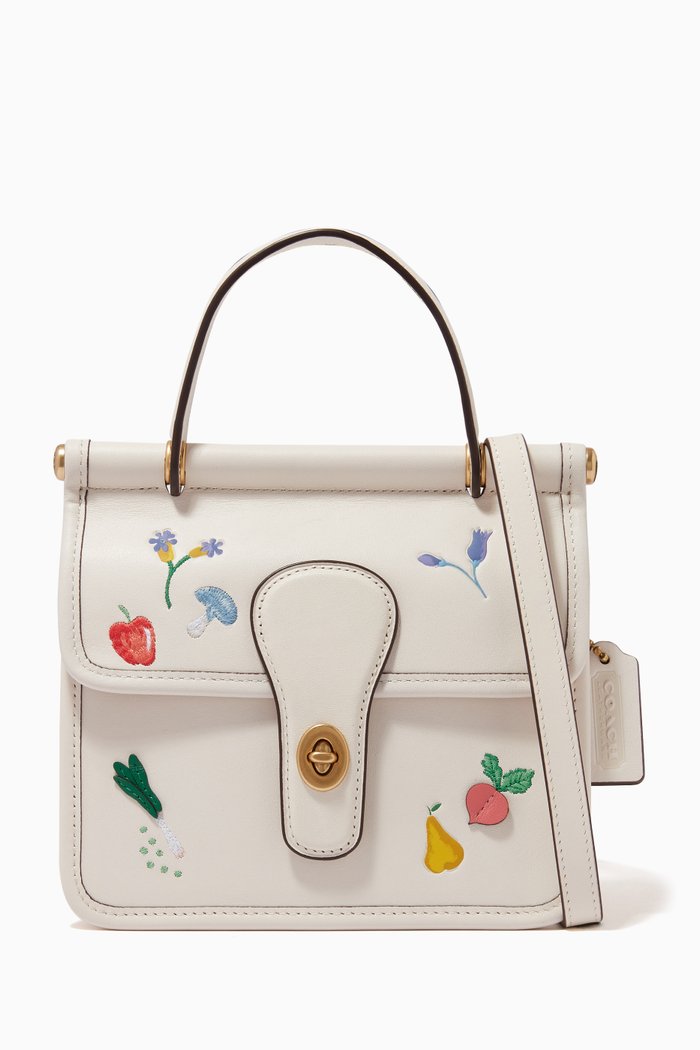 

Willis Embroidered op Handle Bag in Leather, White