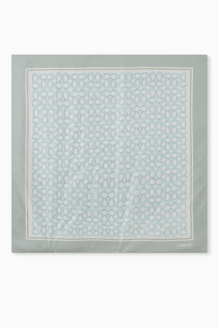 

Vintage Signature Print Square Scarf in Silk, Blue