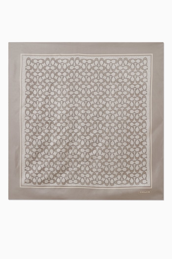 

Vintage Signature Print Square Scarf in Silk, Grey