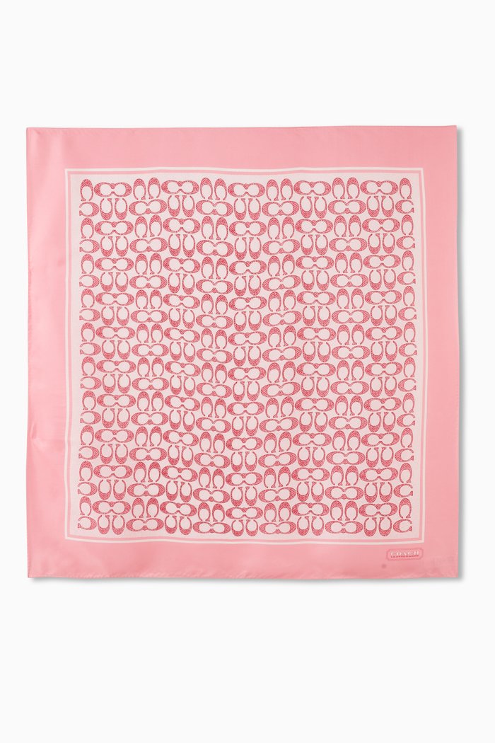 

Vintage Signature Print Square Scarf in Silk, Pink