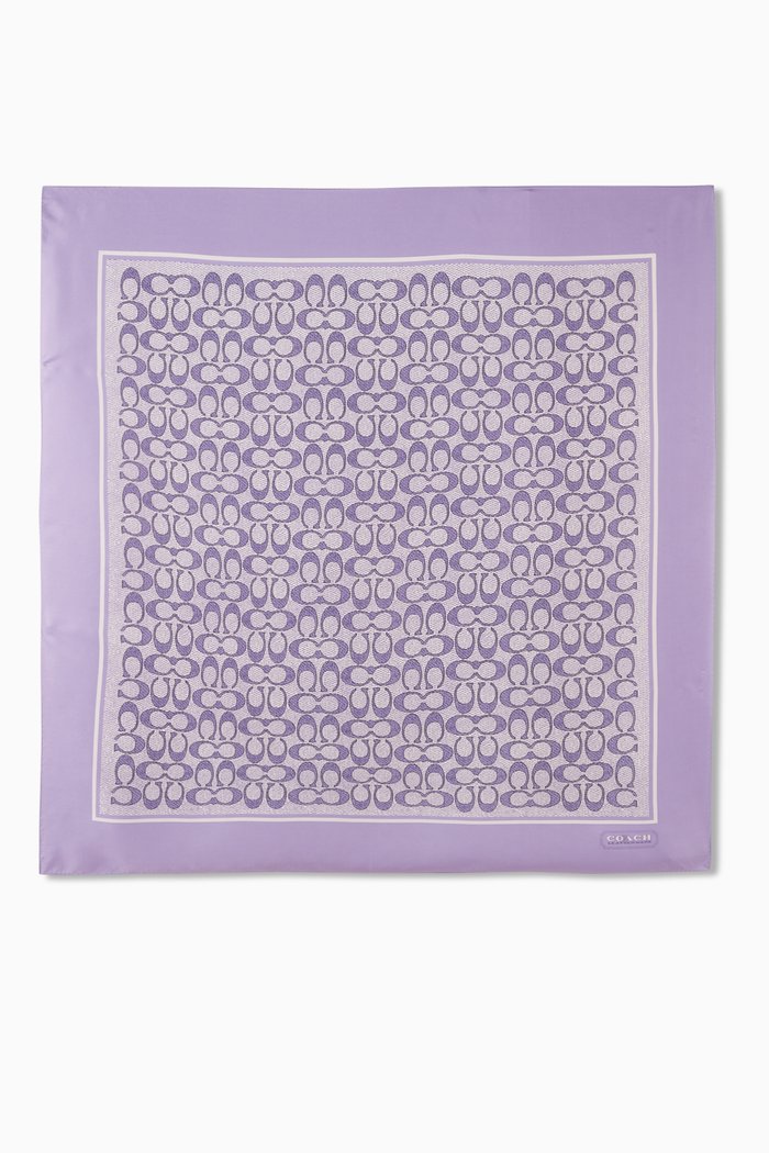 

Vintage Signature Print Square Scarf in Silk, Purple