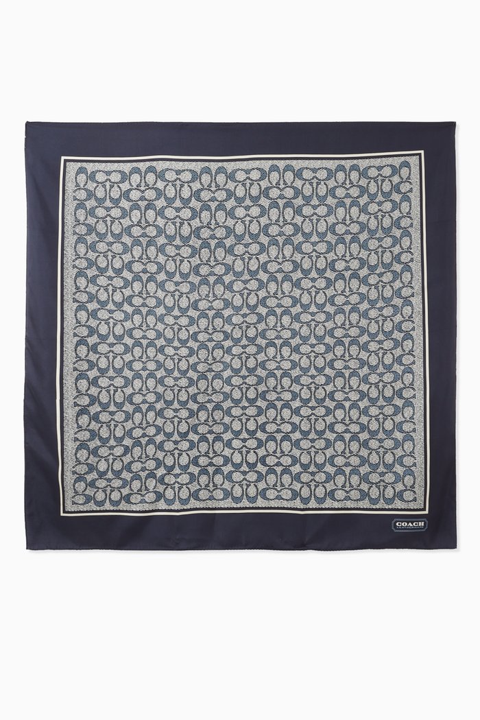 

Vintage Signature Print Square Scarf in Silk, Blue