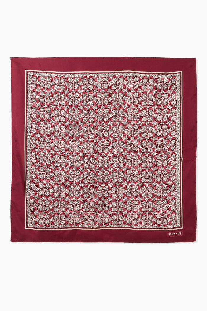 

Vintage Signature Print Square Scarf in Silk, Red