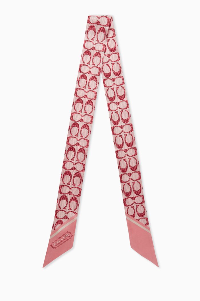 

Vintage Signature Print Skinny Scarf in Silk, Pink