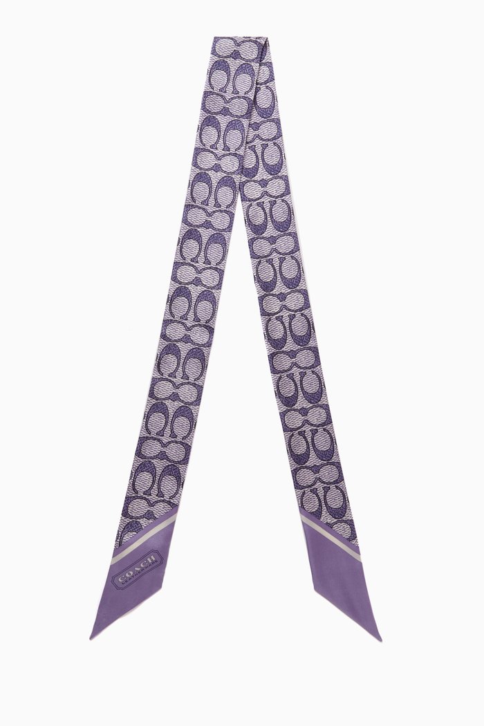 

Vintage Signature Print Skinny Scarf in Silk, Purple