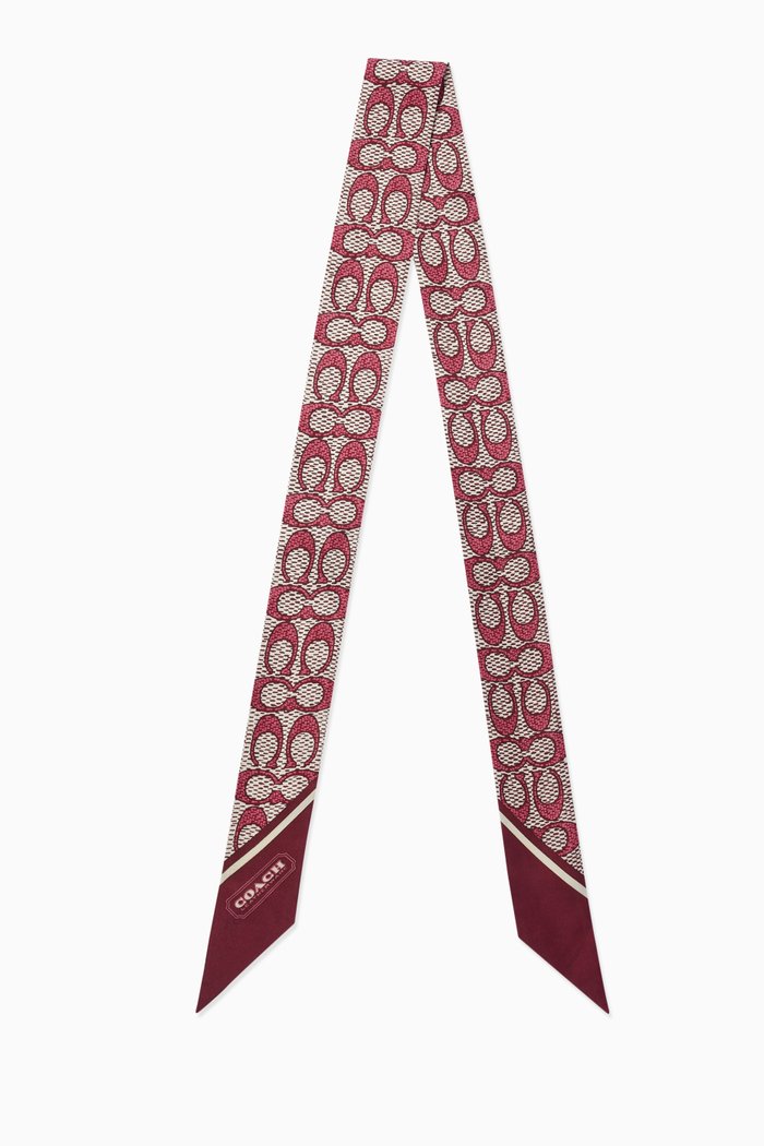 

Vintage Signature Print Skinny Scarf in Silk, Red