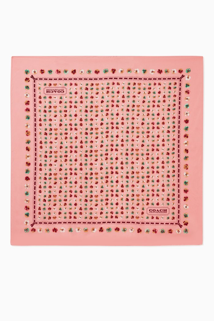 

Paint Tea Rose Print Square Scarf in Silk, Pink