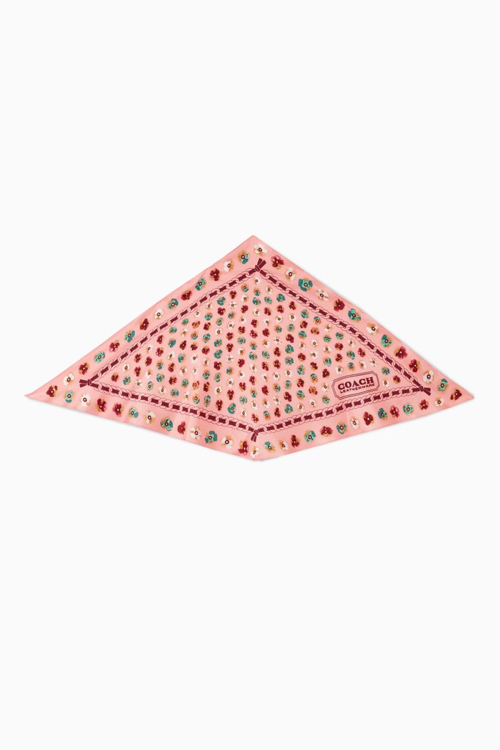 

Paint Tea Rose Print Diamond Scarf in Silk, Pink