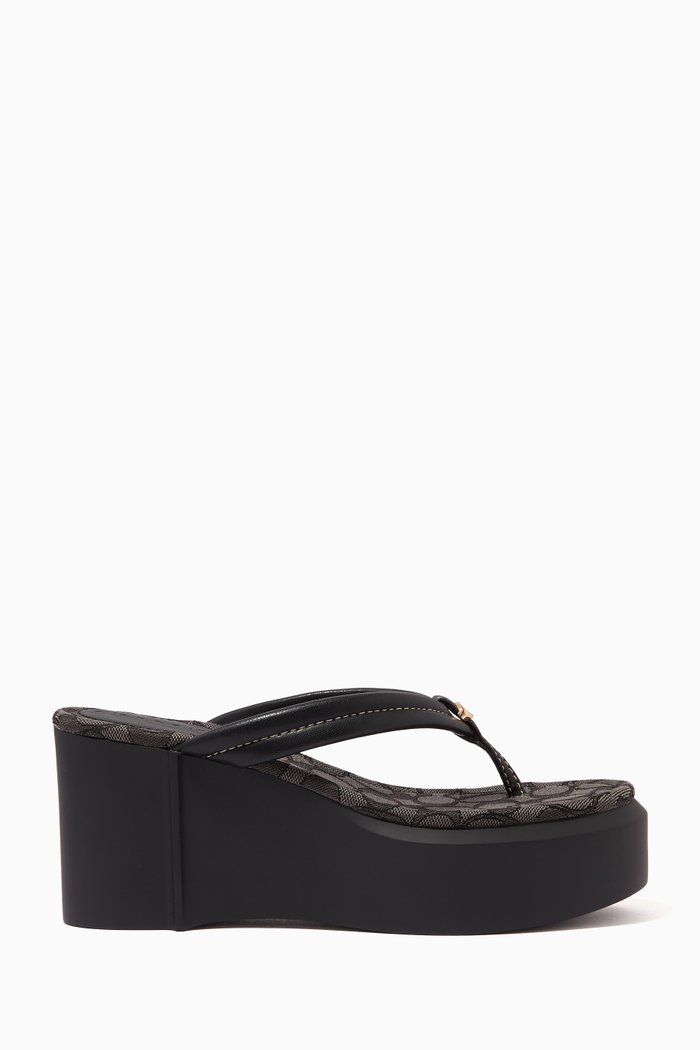 

Franki Platform Flip Flops in Leather & Signature Jacquard, Black