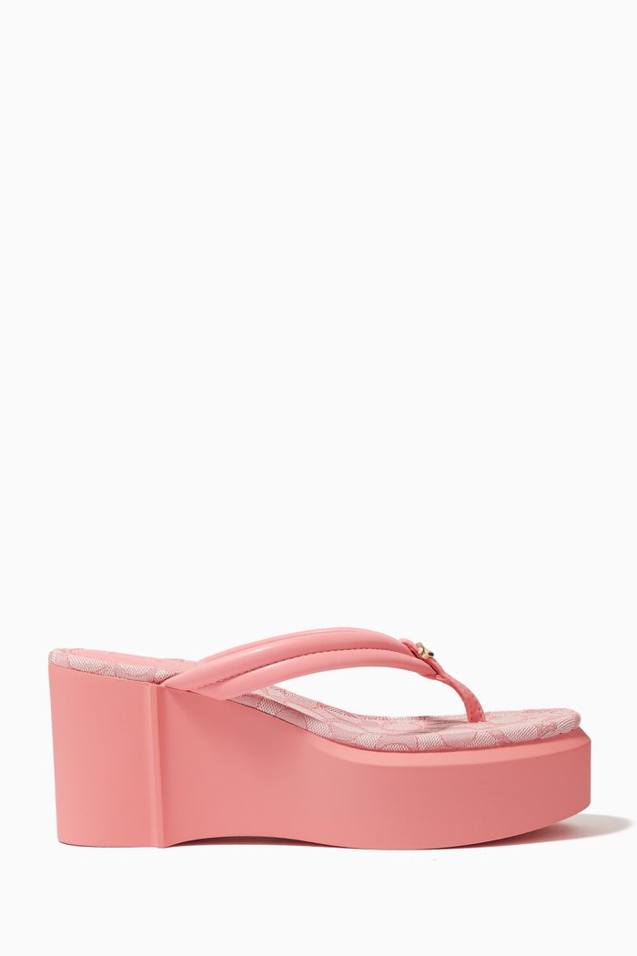 

Franki Platform Flip Flops in Leather & Signature Jacquard, Pink