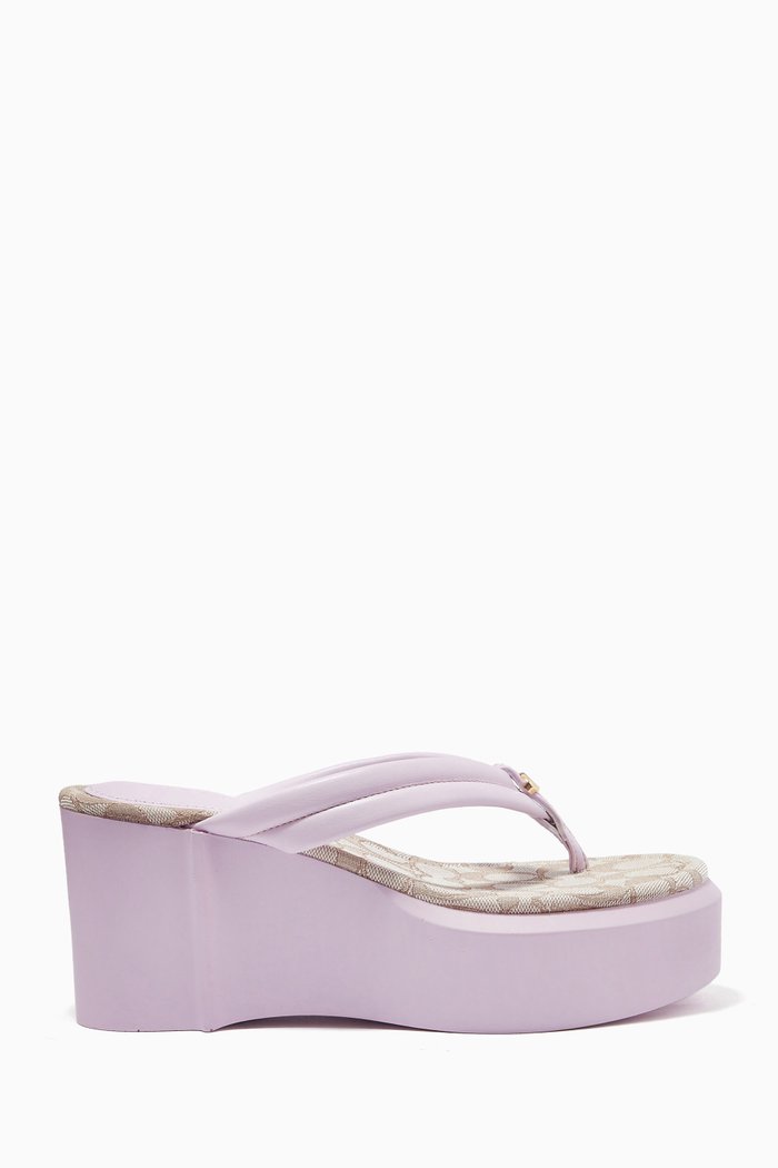 

Franki Platform Flip Flops in Leather & Signature Jacquard, Purple