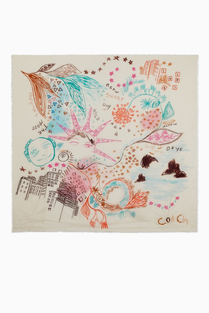Dream Doodle Embroidery Square Scarf, Pink