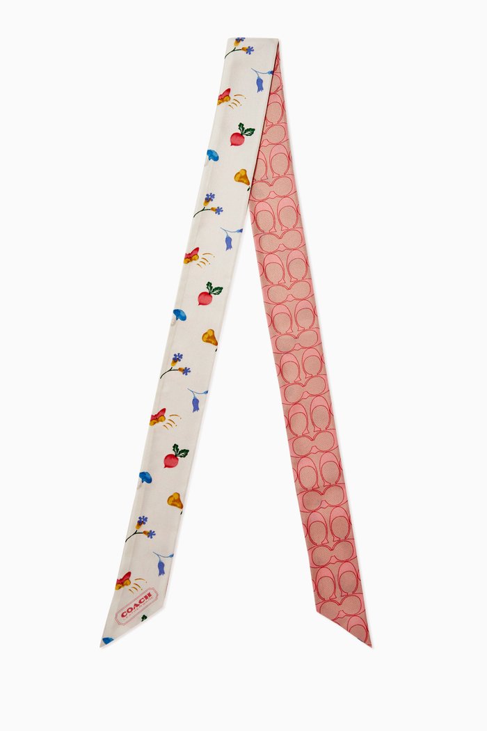 

Garden Print and Logo Jacquard Scarf, Pink