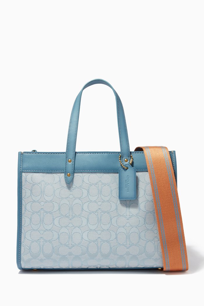 

Field Tote 30 in Signature Jacquard & Leather, Blue
