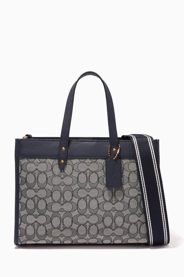 

Field Tote 30 in Signature Jacquard & Leather, Blue