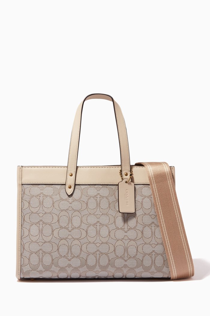 

Field Tote 30 in Signature Jacquard & Leather, White