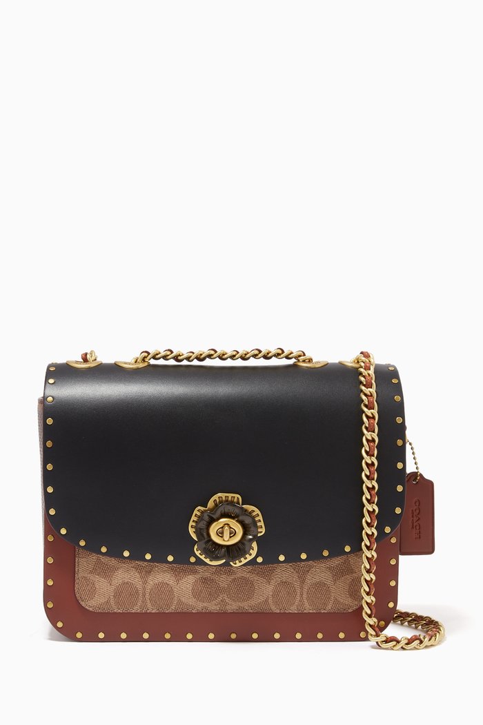 

Madison Shoulder Bag with Rivets & Snakeskin Trims in Signature Canvas, Neutral