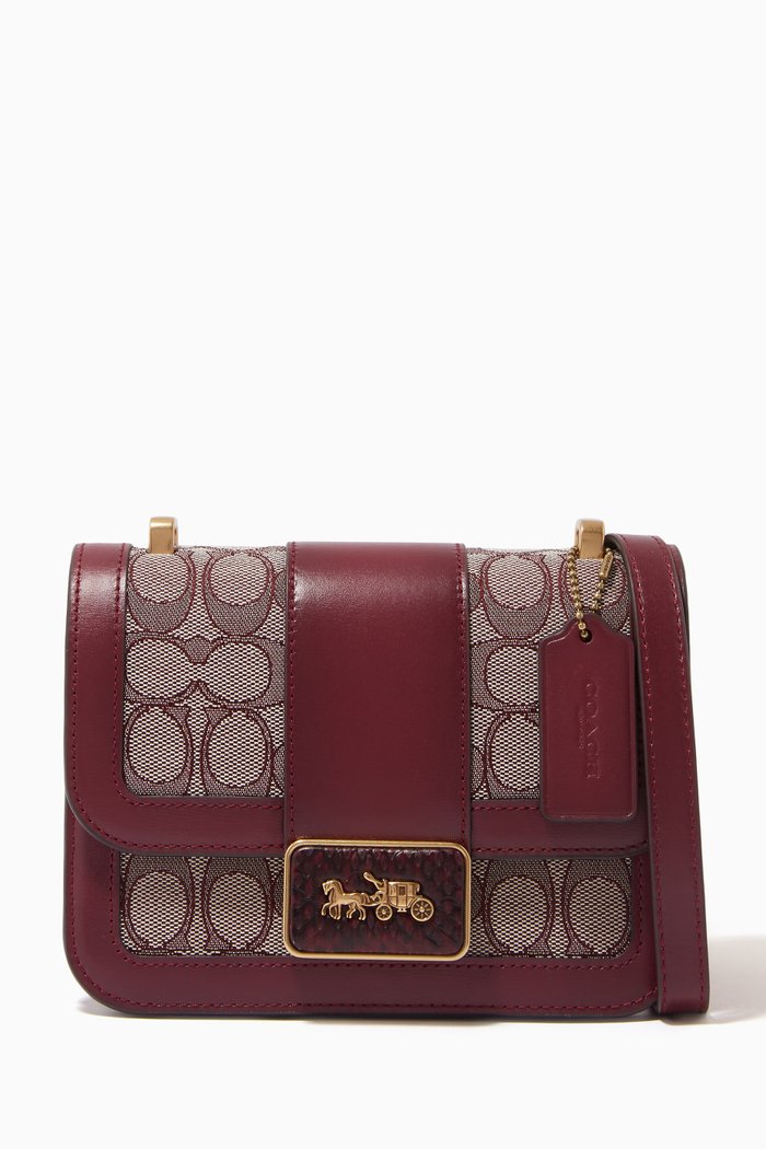 

Alie Shoulder Bag 18 in Signature Jacquard & Leather, Burgundy