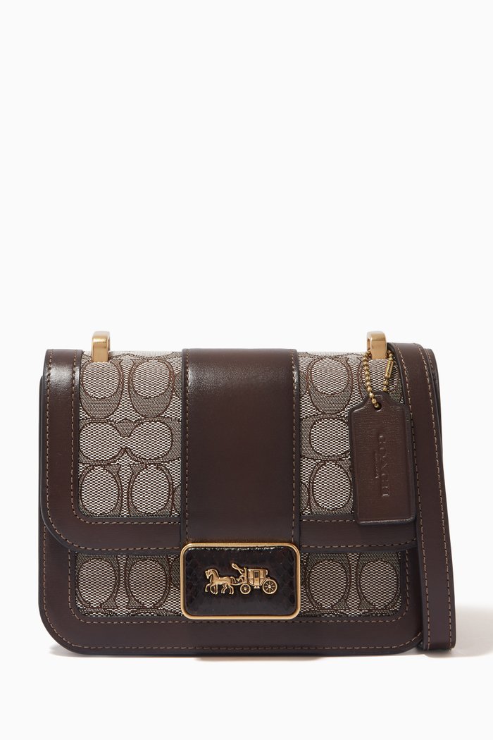 Alie Shoulder Bag 18 in Signature Jacquard & Leather, Brown