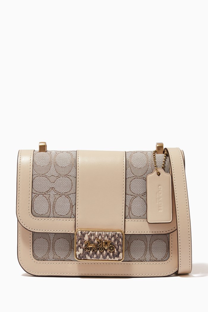 

Alie Shoulder Bag 18 in Signature Jacquard & Leather, White