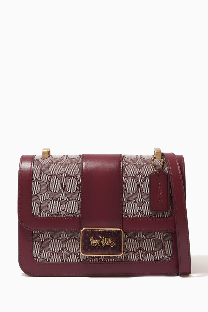 

Alie Shoulder Bag 23 in Signature Jacquard & Leather, Burgundy
