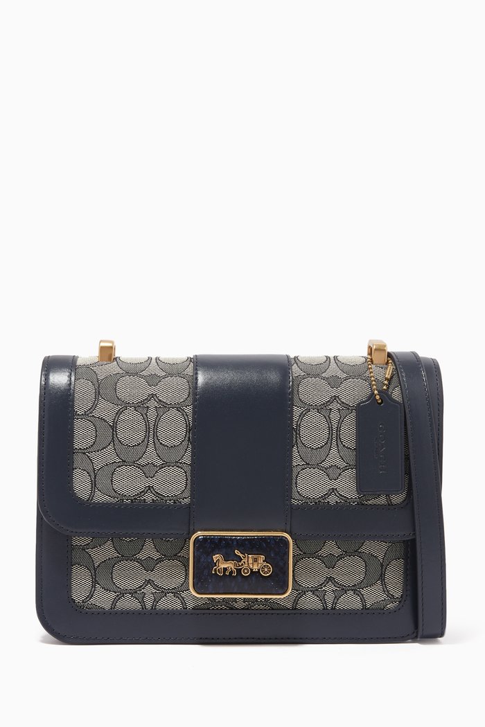

Alie Shoulder Bag in Signature Jacquard and Leather, Blue