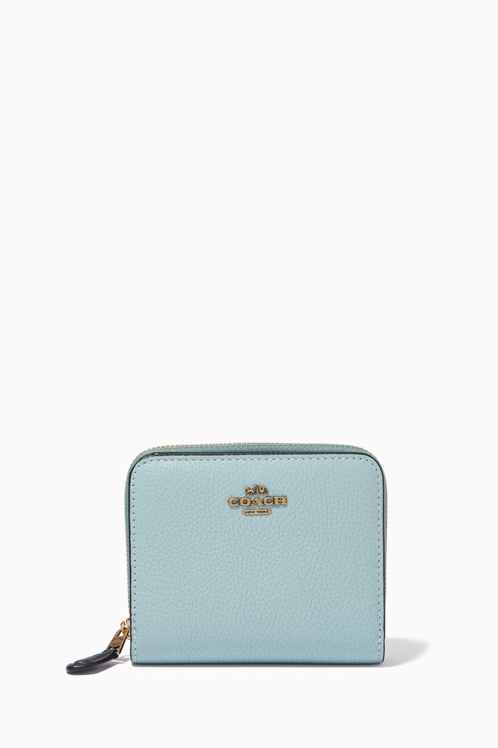 

Small Zip Colour-block Wallet in Crossgrain Leather, Grey