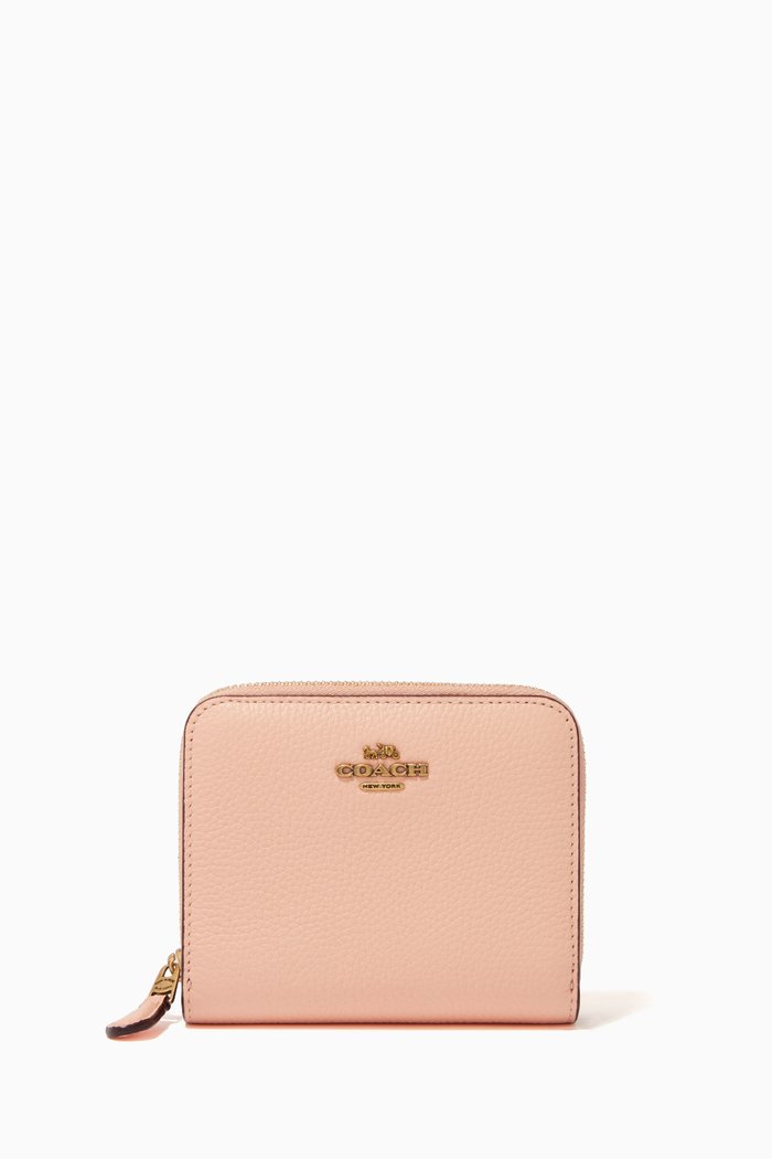 

Small Zip Wallet with Colour-block Interior in Crossgrain Leather, Neutral