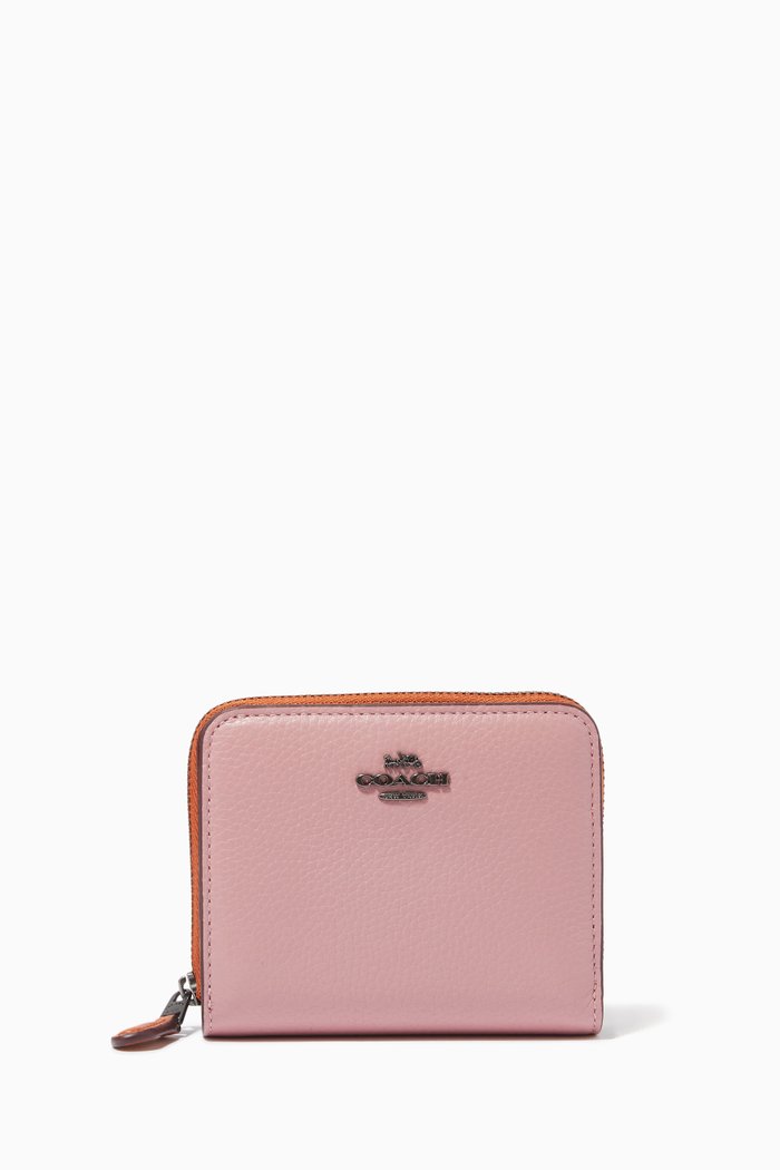 

Small Zip Wallet with Colour-block Interior in Crossgrain Leather, Pink