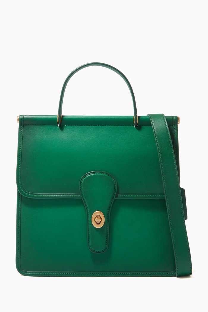 

Willis Top Handle Bag in Leather, Green