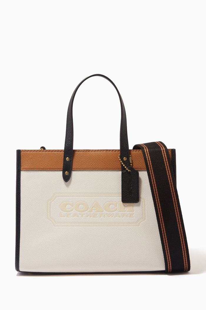 

Field Tote 30 in Colour-block Pebble Leather, White
