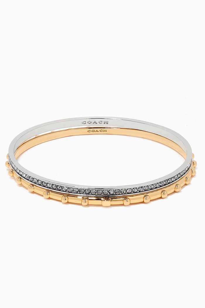 Pegged and Pave Bangle Set, Silver